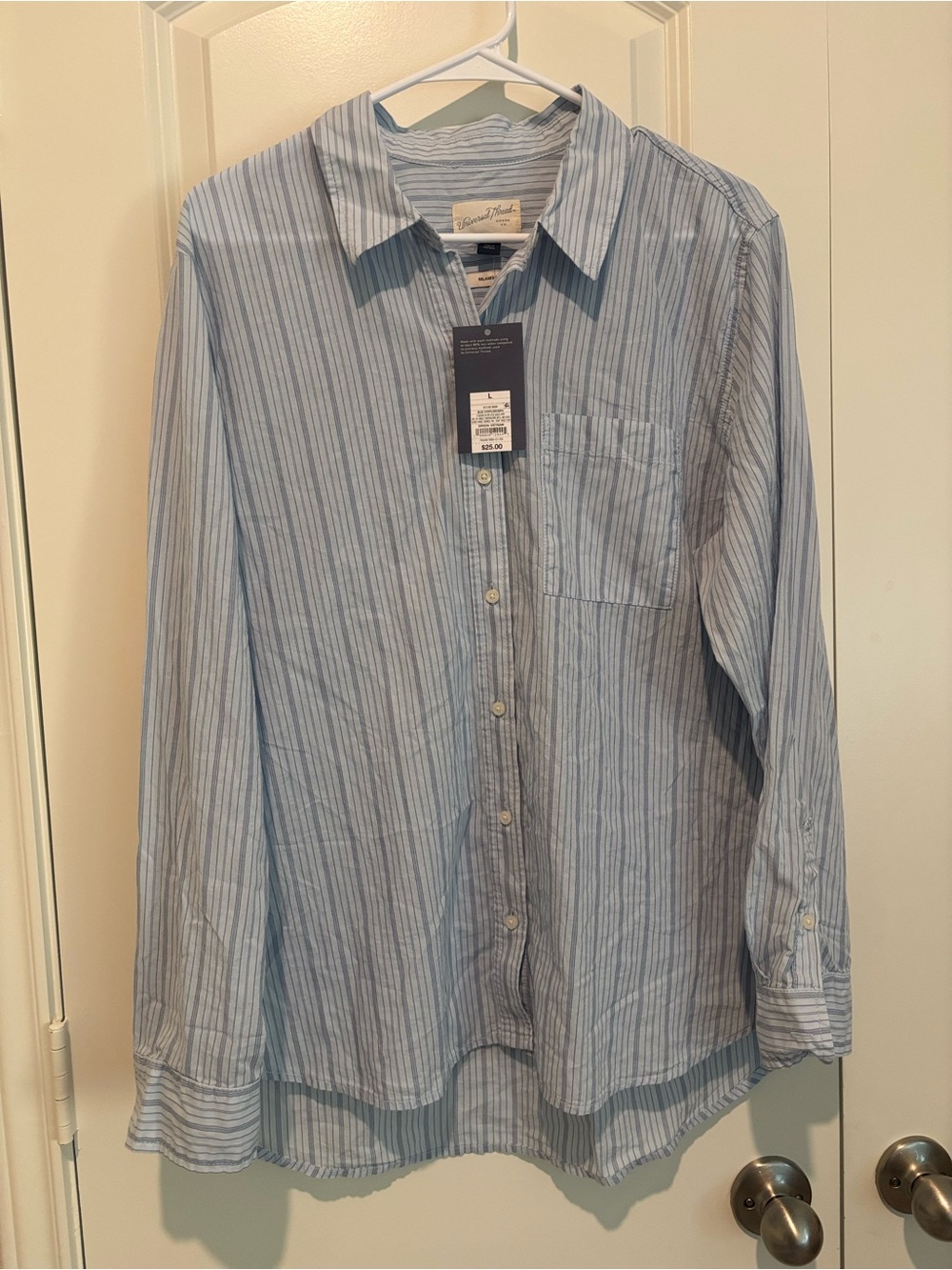Universal Thread Blue & White Vertical Stripe Button-Up Shirt